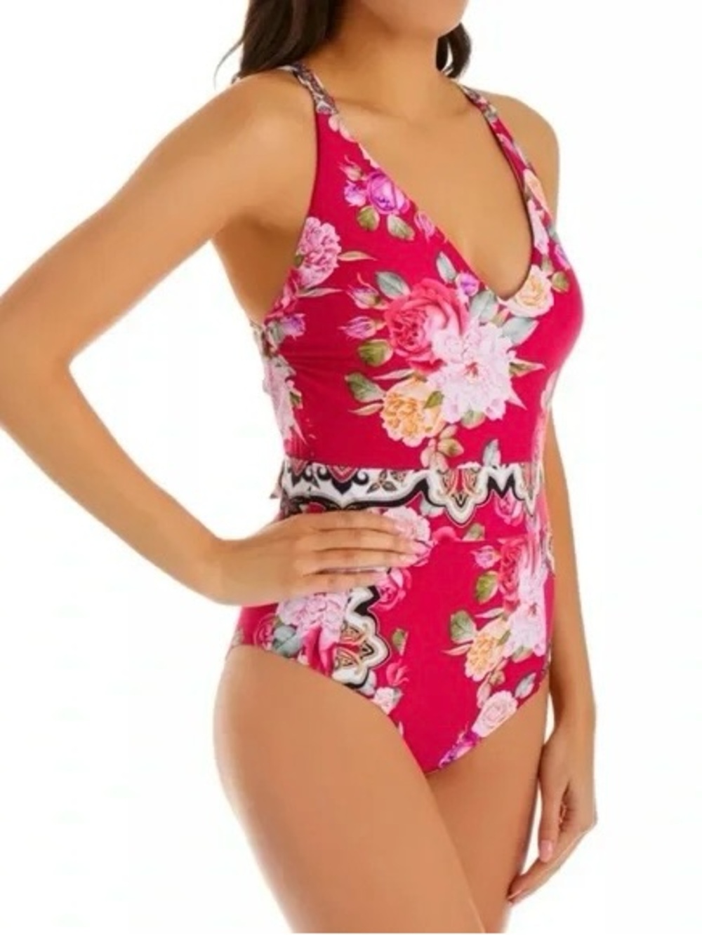 Nanette Lepore "Val" Botanical Floral Print One-Piece Beach Swimsuit Size 6